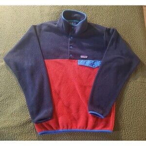 Patagonia Synchilla Pullover Jacket Men's SMALL Blue Snap up Long Sleeve Fleece